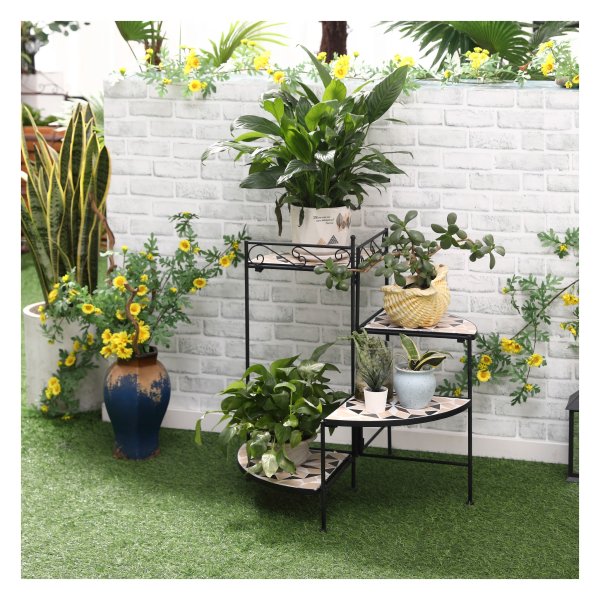 Bloemenrek - Opvouwbaar - 4-traps - Zwart+beige