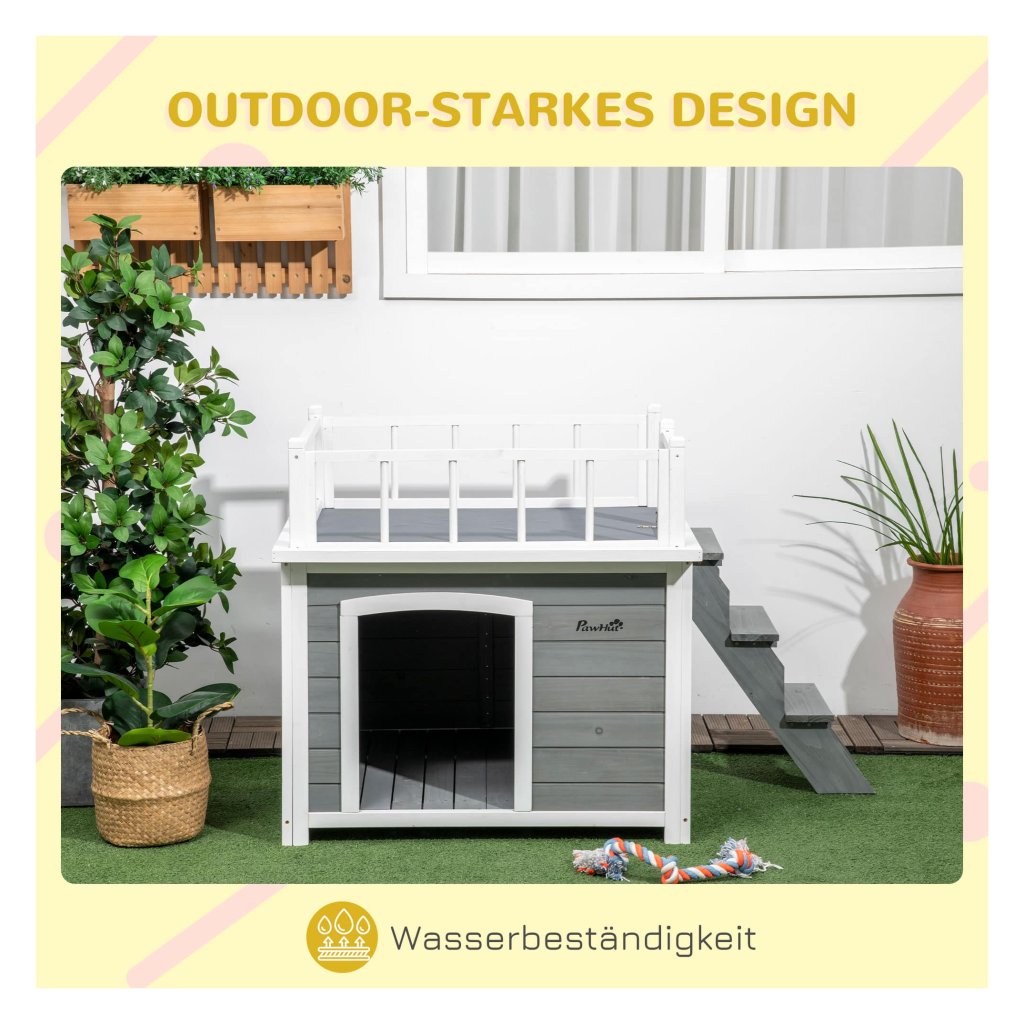 PawHut Hundehütte Outdoor, Hundehaus aus Holz mit