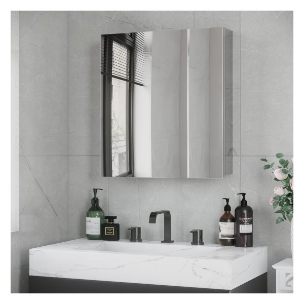 Wandkast - Elegant Living - Spiegeldeuren – 3 planken - zilver