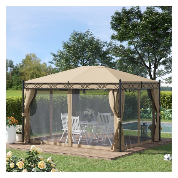 Tuinpaviljoen - zijwanden - vliegennet - beige