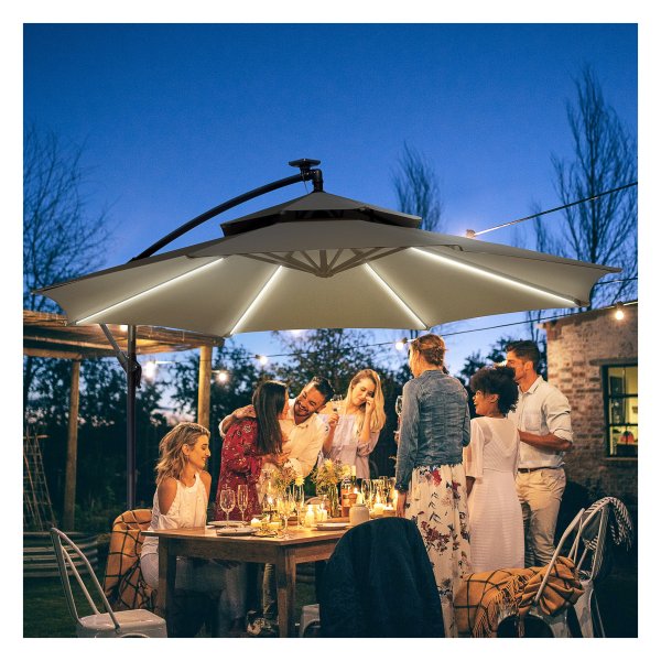 Parasolstandaard - LuxusGarten - Automatisch openend - LED verlichting - Lichtgrijs