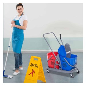 Reinigingskar - AutoCare - 2-emmersysteem - 4 metalen + PP - blauw