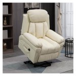 Fauteuil - RelaxLife - elektrische ontspanningsfunctie - synthetisch leer - crèmekleur