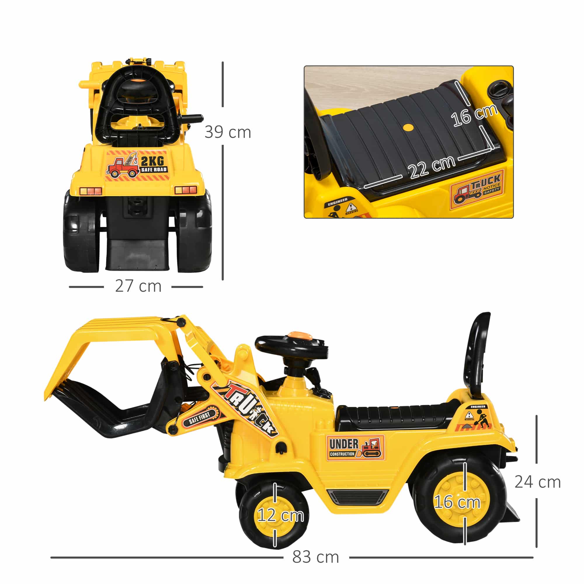 Falk - Mighty Builder graafmachine met pedalen - geel - met