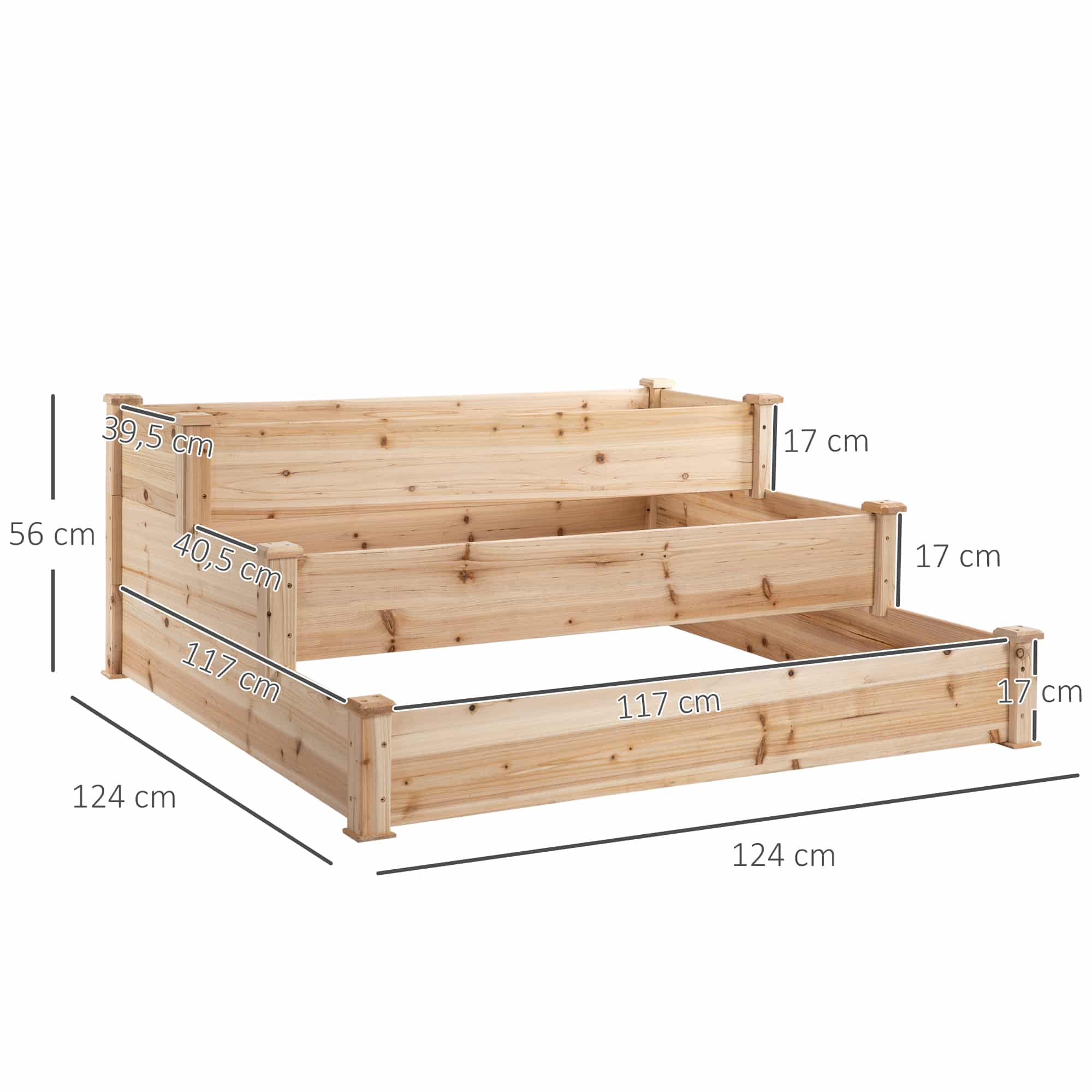 Outsunny verhoogd bed 3 niveaus 125 cm x 45 cm x 108 cm