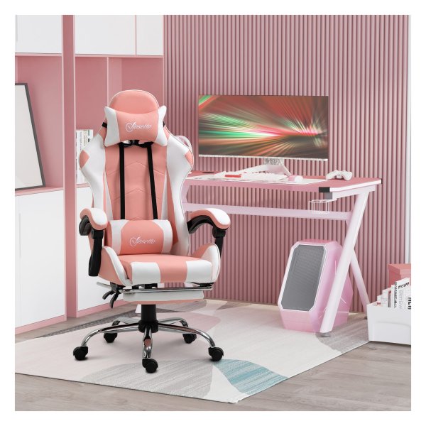 Gamingstoel - Comfort King - Ergonomisch - Verstelbaar - Roze & Wit