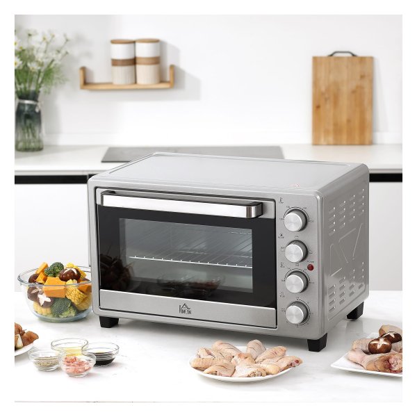 Mini-oven - ElektroMax - Draaispit - Metalen behuizing - Zilverkleurig