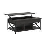 Salontafel, in hoogte verstelbare woonkamer tafel, salontafel, open en verborgen opslagruimte, X-rods, 60 x 120 x (48-62) cm, anthraciet grijs-zwart