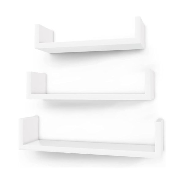 Muurplank set van 3 hangende plank 30/35/40 cm hoog glans oppervlakte decoratief creatief voor slaapkamer, woonkamer, keuken, gang, lading 3/4/5 kg, witte LWS40WT