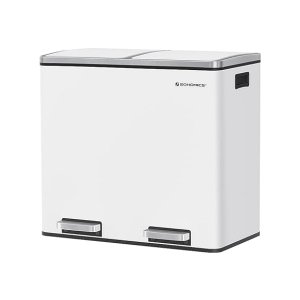 Recycling bak, dubbele vuilnisbak, 2 x 24l, met 2 compartimenten, zachte close deksels, pedalen, plastic binnenmachines en draaggrepen, witte