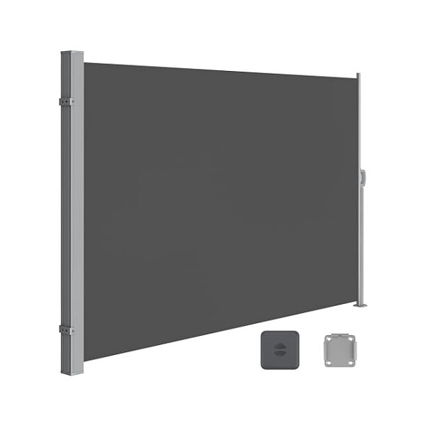 Zijblind met stalen doos, anti-waaghest, intrekbaar, 180 x 300 cm, afdichting, zonbescherming, ondoorzichtig, windbreker, voor balkon, terras, tuin, antraciet grijs