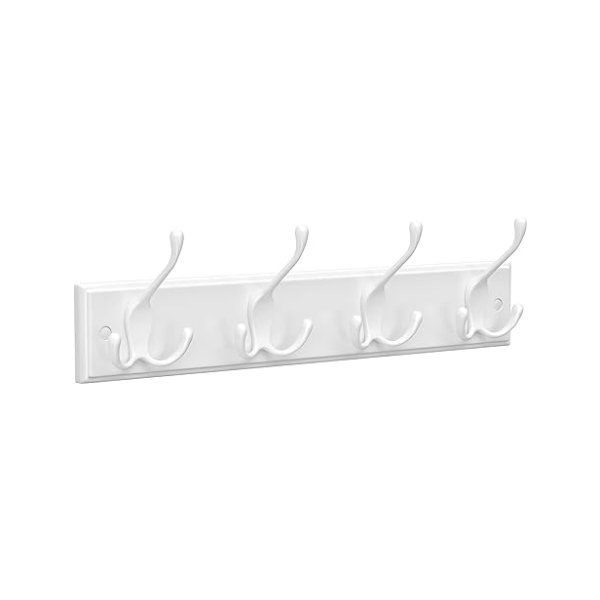 Wandkastrek, 4 drievoudige jas haken, haakbalk, jashaken, jassen, jassen, hoeden, tassen, sleutels, gang, slaapkamer, badkamer, witte