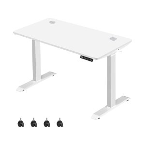 In hoogte verstelbaar bureau elektrisch, 60 x 120 cm tafeloppervlak, dubbele motor, traploos verstelbaar, geheugenfunctie met 4 hoogtes, oprijbeveiliging, wit