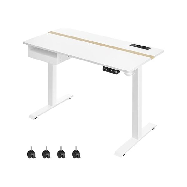 Hoogte verstelbaar bureau elektrisch, bureaublad 60 x 120 cm, stompeloos verstelbare, geheugenfunctie met 4 hoogten, witte