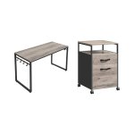 Alinru Computer Desk, 55-inch schrijfbureau en mobiele archiveringskast met wielen, 2 laden, open plank, voor A4, lettergrootte, 17,3 "D x 16,5" W x 26.2 "H, Greige + Black