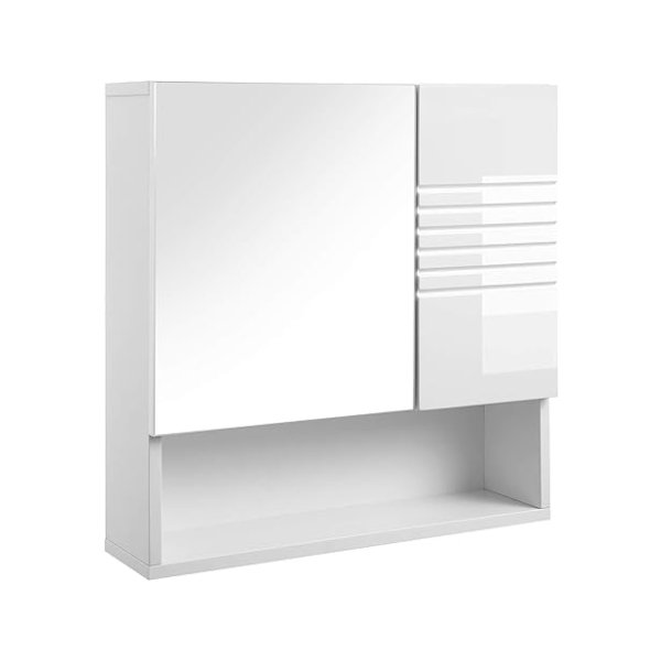 Spiegelkast voor badkamer, wandkast, badkamerkast met in hoogte verstelbare planken, zachte slotscharnieren, badkamer, 54 x 15 x 55 cm, witte