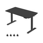 In hoogte verstelbaar bureau elektrisch, 70 x 140 cm tafeloppervlak, dubbele motor, traploos verstelbaar, geheugenfunctie met 4 hoogtes, oprijbescherming, zwart