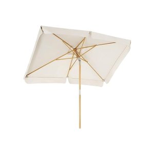 Parasol voor het balkon, 300 x 200 cm, rechthoekige balkonscherm, zonwering, parasolmast, parasolstok van hout, knikbaar, zonder standaard, tuin, outdoor, beige