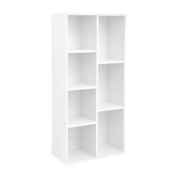 BOEKCAST, KID'S BOEKSPLANK MET 7 COMPARTEMENTEN, Vrijstaande opslageenheid voor decor, in woonkamer, studie en kantoor, 50 x 24 x 106 cm, witte