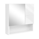 Spiegelkast, wandkast, badkamerkast met in hoogte verstelbare planken, deur en bovenplaat met hoogglans oppervlak, badkamer, 54 x 15 x 55 cm, wit