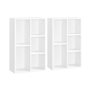 Boekenplank, plank, standplank, set van 2, met 5 compartimenten, voor woonkamer, studie, kinderkamer, kantoor, kamerverdeler, 24 x 50 x 80 cm, witte