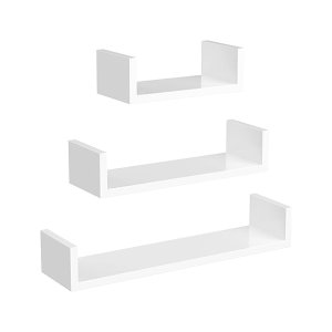 Muurplanken 3 stuks hangende planken lengte 30.45.60 mm glanzende afwerking decoratief voor slaapkamer, woonkamer, keuken, gang, laad 15 kg, witte LWS66W