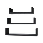 Wandplank, set van 3, drijvende plank, 30/35/40 cm, muur gemonteerd, elke laadcapaciteit 10 kg, voor woonkamer, studie, badkamer, keuken, zwarte