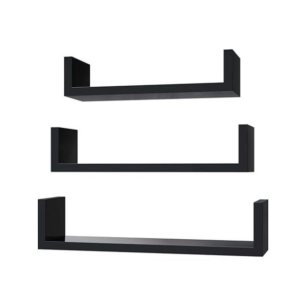 Wandplank, set van 3, drijvende plank, 30/35/40 cm, muur gemonteerd, elke laadcapaciteit 10 kg, voor woonkamer, studie, badkamer, keuken, zwarte