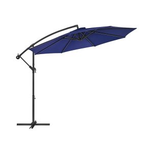 Cantilever Garden Patio Paraplu met basis, 3 m Offset Parasol, Banana Hangende paraplu, Sunshade met bescherming UPF 50+, Crank voor het openen van sluiten, marineblauw