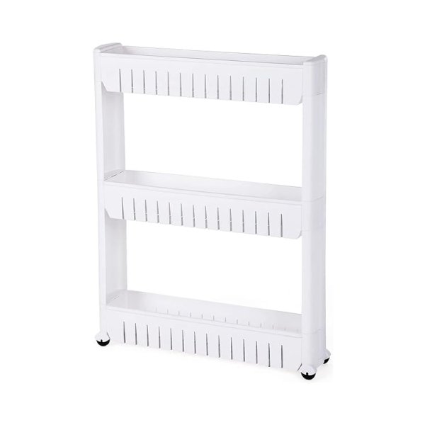 3-laags keukenrek badkamer plank staande rek universele trolley met wielen 72,5 cm wit