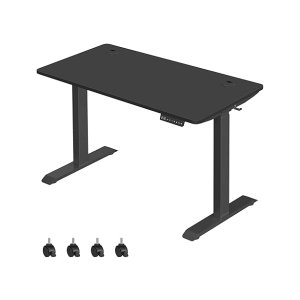 In hoogte verstelbaar bureau elektrisch, 60 x 120 cm tafeloppervlak, dubbele motor, traploos verstelbaar, geheugenfunctie met 4 hoogtes, oprijbescherming, zwart