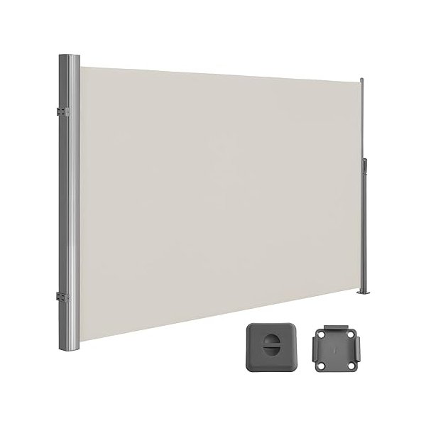 1,6 x 3,5 m (H x L), zijwarming voor balkon, terras, terras en tuin, met vloermontage, privacybescherming, zonschaduw, zijblind, beige