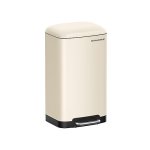 30 L afvalbak met stalen pedaal, binnenmak en deksel, handvat, soft close, luchtdicht, voor keuken, woonkamer, gebroken wit