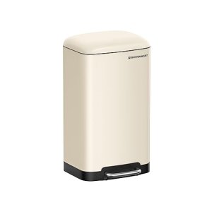 30 L afvalbak met stalen pedaal, binnenmak en deksel, handvat, soft close, luchtdicht, voor keuken, woonkamer, gebroken wit