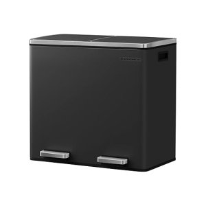 Recycling bak, dubbele vuilnisbak, 2 x 24l, met 2 compartimenten, zachte close deksels, pedalen, plastic binnenmachines en draaggrepen, zwarte