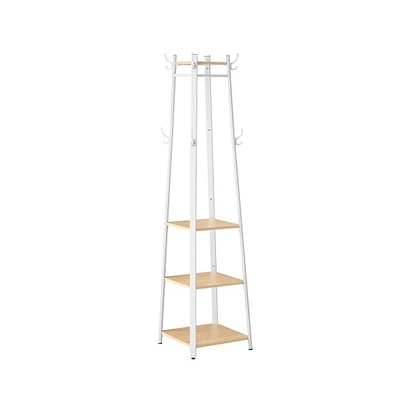 Garderobe Bestand Kleding Kandkast met 8 dubbele haken 4 planken Kledingrail met metalen frame voor jassen Zakken Galway Slaapkamer Oak Wit WIT LCR080W09