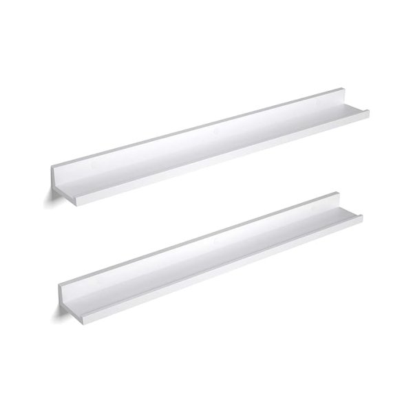 Zwevende planken set van 2, muurplanken richel met hoge glansafwerking, 80 x 10 cm, voor fotolijsten en boeken, woonkamer, gang, slaapkamer, badkamer, keuken, kantoor, witte