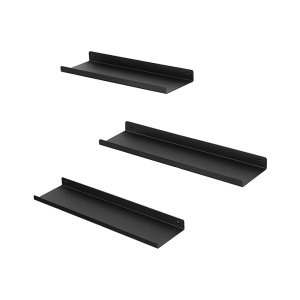 Metalen wandplanken, set van 3, drijvende planken, industriële stijl, voor decoratie, fotolijsten, snuisterijen, 6 schroeven inbegrepen, meerdere lay -outs, zwarte