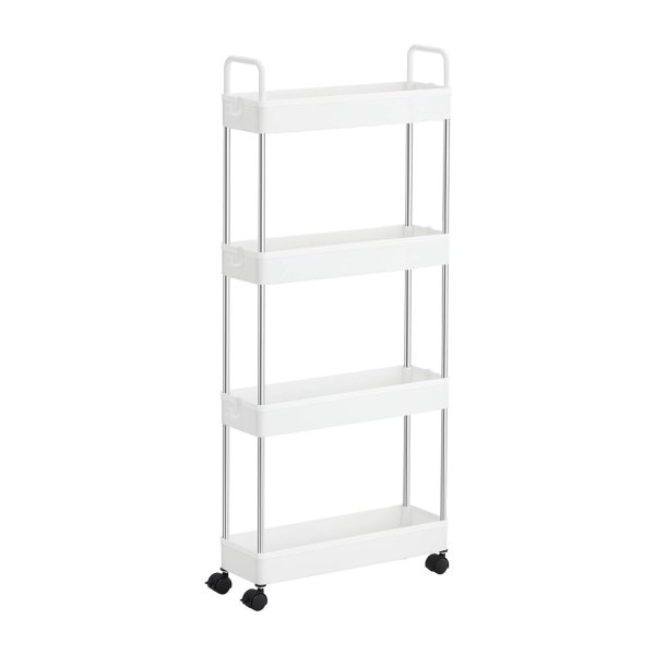 -4 Tier Trolley Kitchen Trolley Niche -plank op wielen met handgrepen keukenplank badkamerplank 40 x 13,5 x 93 cm witte