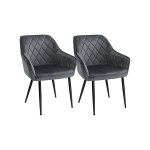 Eetstoel set van 2 fauteuil gestoffeerde stoel met armleuningen stoelbreedte 49 cm metalen poten fluweel bekleding tot 110 kg laadcapaciteit voor studie woonkamer slaapkamer grijs ldc088G02