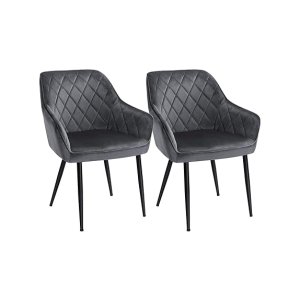 Eetstoel set van 2 fauteuil gestoffeerde stoel met armleuningen stoelbreedte 49 cm metalen poten fluweel bekleding tot 110 kg laadcapaciteit voor studie woonkamer slaapkamer grijs ldc088G02