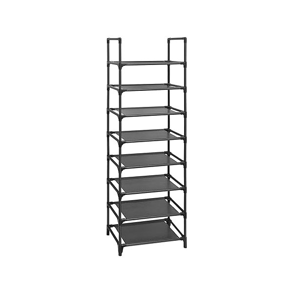 Schoenenrek, 8 niveaus, schoenenrek, schoenenhouder, smalle 46 x 28 x 145 cm, metalen frame, niet-geweven stofplanken voor gang, slaapkamer, zwarte