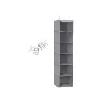 Hangplank, hangende opslag met 6 compartimenten, binnen met metalen frame, 2 klemmen gratis, voor kasten in verschillende hoogten, 30 x 30 x 130 cm (l x w x h), grijs