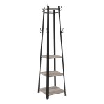 Kastrek garderobe, kledingrek met 3 niveaus, haken en staven, stalen frame, industriële stijl, grijs en zwart,