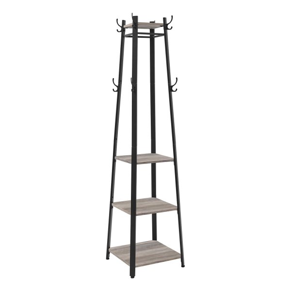 Kastrek garderobe, kledingrek met 3 niveaus, haken en staven, stalen frame, industriële stijl, grijs en zwart,