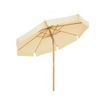 3 m parasol voor de tuin, achthoekig, met zonwering, stang en stutten van hout, kantelbaar, sokkel niet inbegrepen, voor terras, balkon en buiten, beige