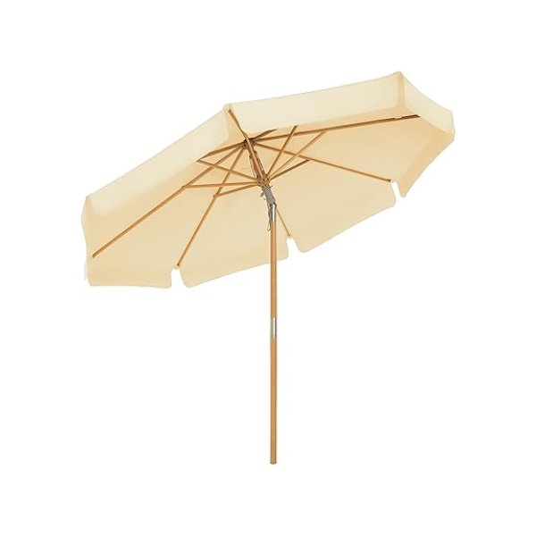 3 m parasol voor de tuin, achthoekig, met zonwering, stang en stutten van hout, kantelbaar, sokkel niet inbegrepen, voor terras, balkon en buiten, beige