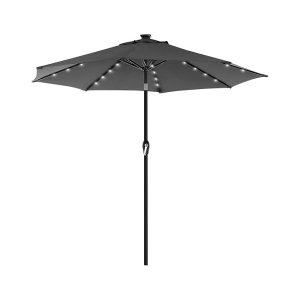 Paraplu met zonne -LED -verlichting, UV -bescherming tot UPF 50+, buigbaar, met Crank om te openen en te sluiten, zonder stand