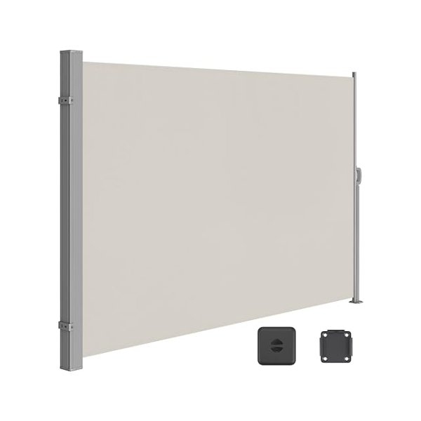 Zij blind met stalen doos, anti-rust, intrekbaar, 180 x 350 cm, schot, zonbescherming, ondoorzichtig, windscherm, voor balkon, terras, tuin, beige GSA185T02