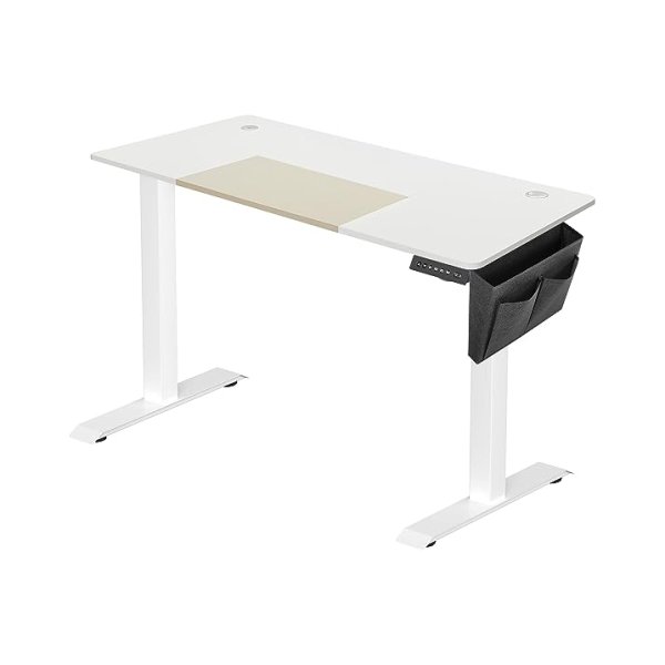 Elektrisch bureau, zitstandaard, verstelbaar bureau, stepless verstelbare, geheugenfunctie met 4 hoogten, impactbescherming, 60 x 140 x (72-120) cm, wit